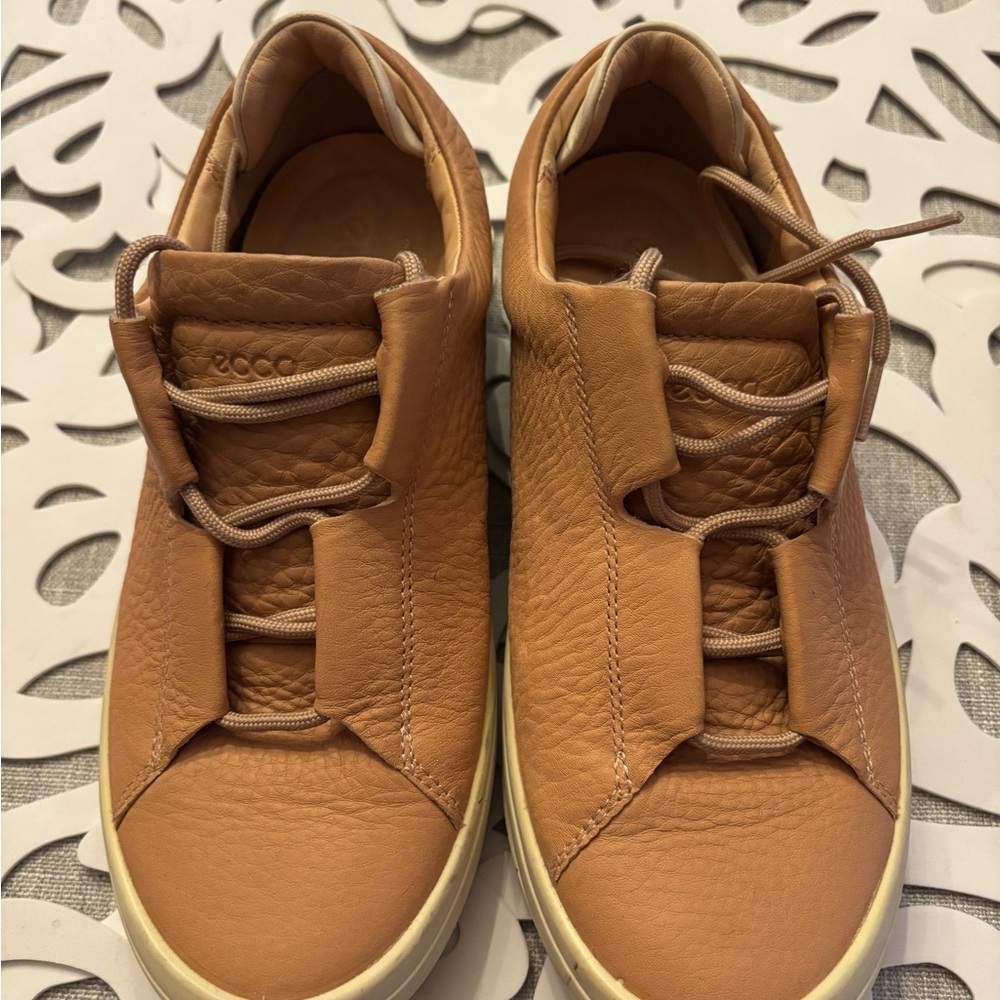 Ecco Tan Leather Slip-On Sneakers